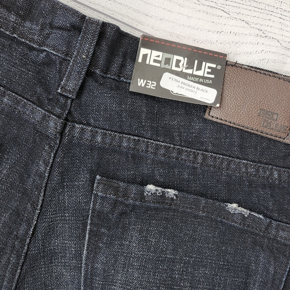 Neo Blue Distressed Black Denim Shorts Size 32 Men - Picture 7 of 8